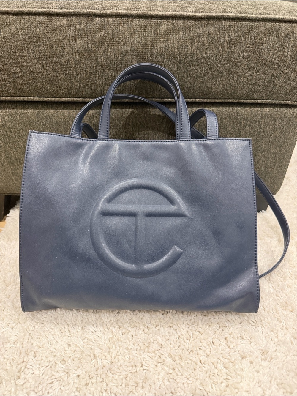Telfar Navy Leather Tote Bag